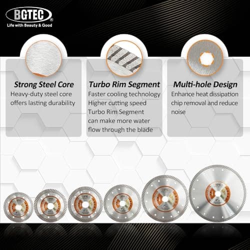 BGTEC Diamond Tile Blade,2pcs 4.5" Super Thin Turbo Rim Concrete Porcelain Saw Blade with 7/8" Arbor for Cutting Porcelain Tile Ceramic Granite Marble Hard Material Cutting Disc - Thumbnail 4