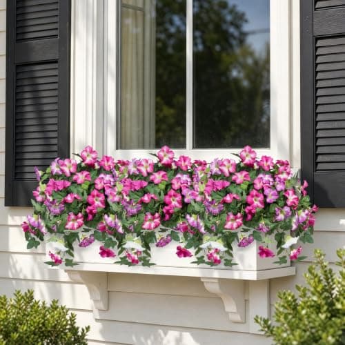 Flortevera Artificial Fake Flowers Plants for Outdoor UV Resistant, 2PCS Silk Faux Petunias No Fade Summer for Outside Planter Front Door Porch Yard Patio Balcony Realistic Decoration Fuchsia White - Thumbnail 6