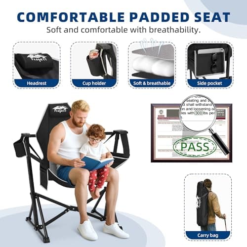 Fragess Portable Hammock Camping Chair with Adjustable Back, Folding Hammock Chair Supports 330lbs, Camping Swing Chair for Adults, Camping Hammock Chair for Lawn, Concerts, Backyard, Stargazer-Black - Thumbnail 4