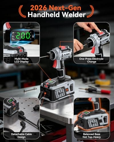 PLOWIC Portable Welding Machine:【2026 Next-Gen】110V Handheld Welder with Balanced Design, LCD Display & 3 Modes (MMA/Hot Start/Arc Force), 200A IGBT Inverter ARC Welder Gun Fits 1/16"-1/8" Rods, Gray - Thumbnail 2