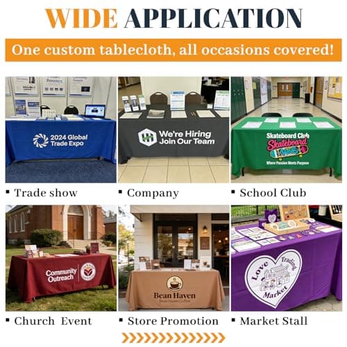 MAIMIPU Personalized Custom Table Cloth with Logo 4/5/6/8/10FT Custom Table Cover for Business Tradeshow Events Company School Shop Wedding Welfare Organization Other Important (8 FT) - Thumbnail 4