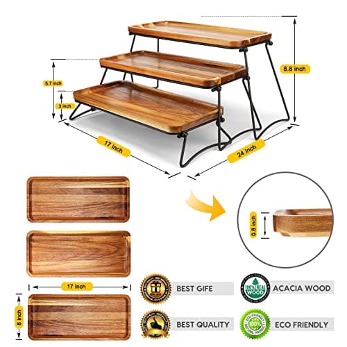 3 Tier Cupcake Stand and Towers Large Serving Tray for Party Acacia Wooden Dessert Table Display Set Decorative Tray Tiered Tray Decor Small Chees Charcuterie Boards Rustic Wood Serving Platters Trays - Thumbnail 5