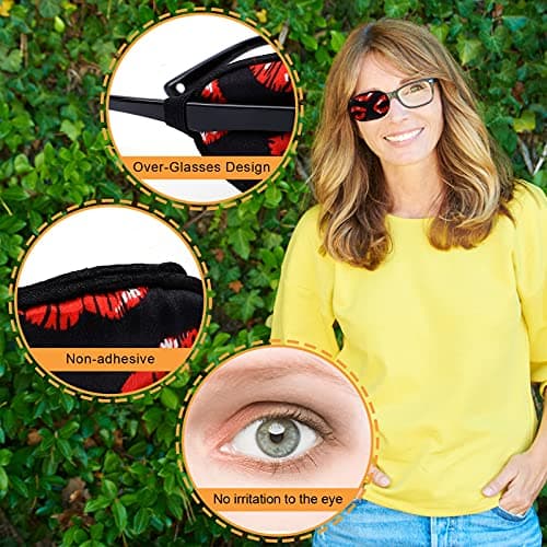 eZAKKA Eye Patches for Adults, Eye Patch for Glasses, Silk Medical Eyepatch for Lazy Eye Patches for Women Amblyopia Strabismus and After Surgery (Red Lips + Claret) - Thumbnail 2