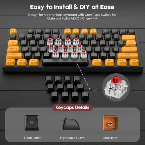 CSA Profile Keycaps Double Shot PBT, Thocky Sound Orange Black 150 Keys Set for MX Switches Aula F99/F75 Mechanical Keyboard, with 6.25U/7U Spacebar - Thumbnail 4
