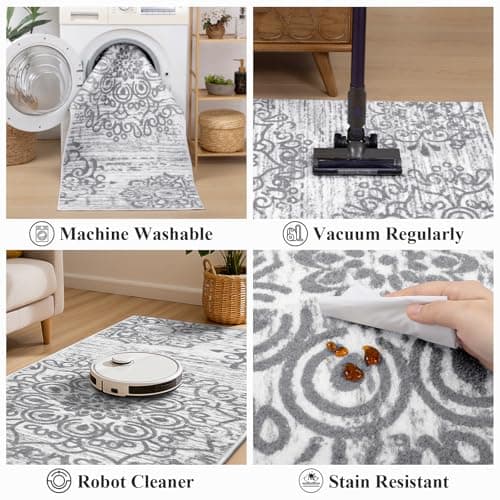 HEBE Hallway Runner Rug 2'x6' Washable Vintage Kitchen Rugs Non Slip Laundry Rug Runner Distressed Boho Floor Carpet Runners for Hallways Entryway Laundry Room Kitchen Bathroom - Thumbnail 4