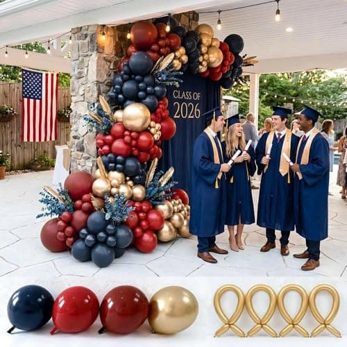 Double Stuffed Red and Blue Balloon Arch Garland Kit, Dark Blue Burgundy Ruby Red Gold Latex Balloons for Graduation,4th of July,Patriotic,Class of 2026,Birthday,Independence Day Father Party - Thumbnail 3