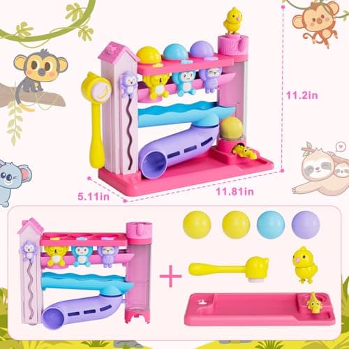 VOILBTOY Musical Toy for 1-2 Year Old Girls,Educational Baby Toys 12-18 Months,Ball Drop Toy with English & Spanish,Fine Motor Toys for Toddlers 1-3,Birthday Gift for 1+ Year Old Girl (Pink) - Thumbnail 6