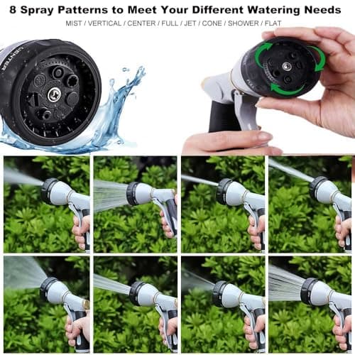 Garden Hose Nozzle Heavy Duty,100% Metal High Pressure Water Hose Sprayer Nozzle with 8 Adjustable Spray Patterns, Non-Slip Grip Hose Sprayer Outdoor for Watering Plants & Lawns, Washing Cars & Pets - Thumbnail 3