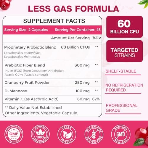 ZEBORA Probiotics for Women, Vaginal Probiotic with Cranberry, Organic Prebiotics, D-Mannose, & Vitamin C - Support Urinary Tract Health, Vaginal pH, & Gut Health - Gluten Free, 90 Vegan Capsules - Thumbnail 4