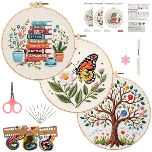 FEIYUENO 3 Sets Tree Book Patterns Embroidery Kit for Beginner Adults