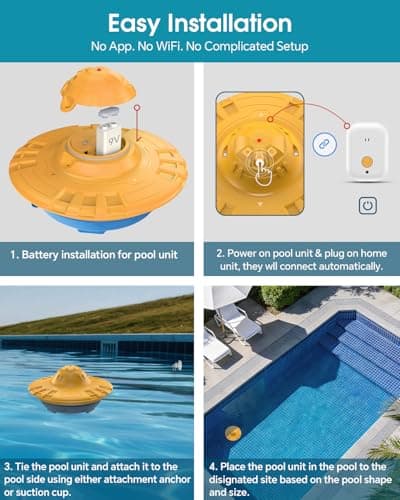 Pool Alarm for Inground & Above Ground Pools,Adjustable Sensitivity Water Detection Alarms Covers 20x40ft,85dB+ Safety Alert for Kids,Pets & Accidental Entry,Weatherproof UV&Corrosion Resistant YE&BU - Thumbnail 4