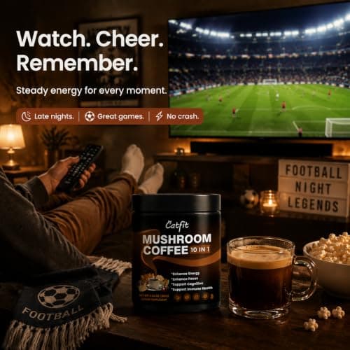 Catfit Mushroom Coffee, Instant Mushroom Coffee 10-in-1 Adaptogen Blend with Lion's Mane, Chaga & Cordyceps for Energy, Focus, Gut Health & Immune Support - 160g, 50 Servings - Thumbnail 6