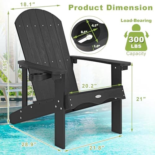 Y&M Adirondack Chair, Black Fire Pit Chairs, Outdoor Patio Chairs with Cup Holder, Weather Resistant HDPE Wooden Textured Patio Chairs, Perfect for Garden, Lawn, Deck, or Poolside - Thumbnail 3