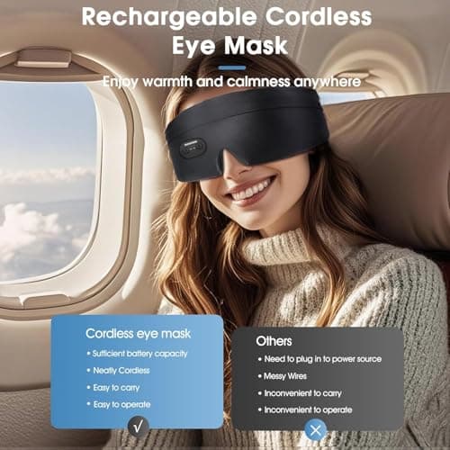 Heated Eye Masks for Dry Eyes, Cordless Silk Mask, 3 Heat Levels Electric Heating Pad for Eye Strain Relief & Fatigue,Ideal Eye Mask for Men Women,Sleep,Travel - Thumbnail 5