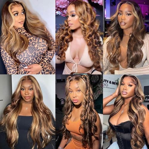 Yeuoin #4/27 Ombre Highlight Lace Front Wigs Human Hair Pre Cut 5X5 Glueless Honey Blonde Body Wave Wigs for Women Pre Plucked with Baby Hair Lace Closure wig 200% Density （34inch） - Thumbnail 5