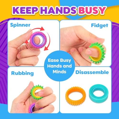 Fidget Toys Sensory Rings for Kids: 12 Pack Finger Spinner Rings - Texture Stress Toys for Kids Autism Calming - Fun Fidgets for Student Classroom Prize Stocking Stuffers - Thumbnail 2