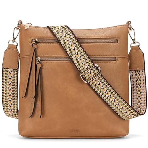 GEMIU Medium Purses for Women Multi Pocket Womens Crossbody Purse with Guitar Strap Light Brown - Image 1