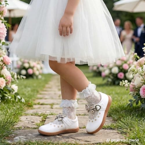 WIDE TOE BOX Toddler Girl Mary Jane Dress Shoes Wide Ballet Flats for Girls Party School Shoes White Toddler 6 - Thumbnail 3