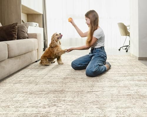 UERMEI 5x7 Area Rug Living Room Rugs - Washable Neutral Modern Abstract Soft Thin Rug Indoor Floor No Slip Rug Carpet for Bedroom Under Dining Table Home Office Decor - Beige/Brown - Thumbnail 4