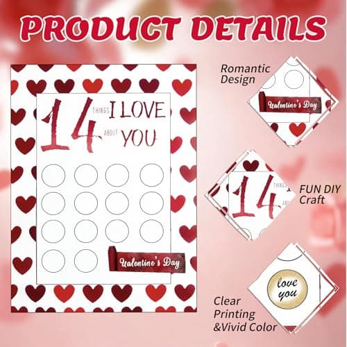 Kephay 2PCS Valentine's 14 Things I Love About You Scratch Off Cards, Valentine's Advent Calendar, Personalized Gift for Him Her Husband Wife Girlfriend Boyfriend (2Pcs - I Love) - Thumbnail 4