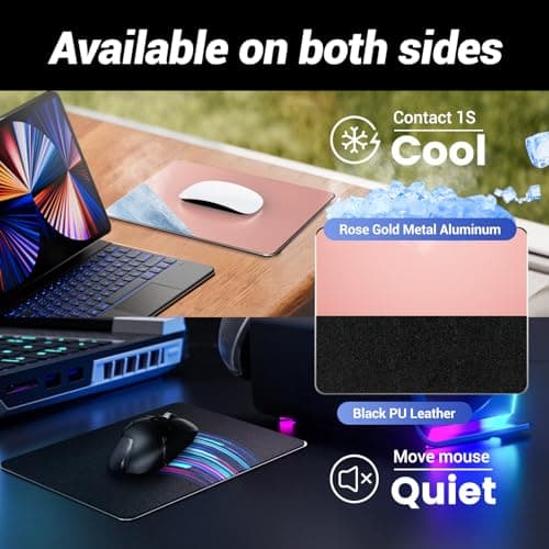 HONKID Metal Aluminum Mouse Pad Pink, Office and Gaming Thin Hard Mouse Mat Double Sided Waterproof Fast and Accurate Control Mousepad for Laptop, Computer and PC,9.06"x7.08",Rose Gold - Thumbnail 5