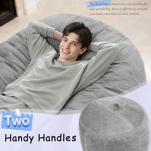 Homguava 6FT Bean Bag Chair Giant Bean Bag Chairs for Adults with Memory Foam Filled,Beanbag Chair with Soft Faux Fur Cover,Comfy Bean Bag Sofa Lounger for Living Room,Game Room,Bedroom - Thumbnail 6