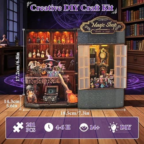 Book Nook Kit – DIY Miniature House Dollhouse for Adults & Teens, 3D Wooden Puzzle Tiny House Bookshelf Insert with LED Lights, Booknook Library Decor Gift for Family & Friends - Thumbnail 4