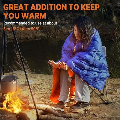 Gaialoop Down Puffy Blanket for Car Camping Outdoor Travel Backpacking, Duck Down Lightweight Portable Soft Warm Cozy Camping Blanket Quilt, 53"x78", Lake Blue - Thumbnail 3
