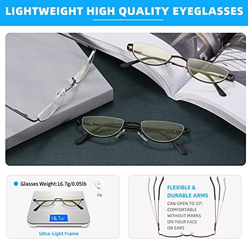 TOVEEN Half Lens Reading Glasses Blue Light Blocking, Half Moon Frame Semi Rim Spring Hinge Readers with Case for Men Women 3 Pack +2.0 - Thumbnail 5