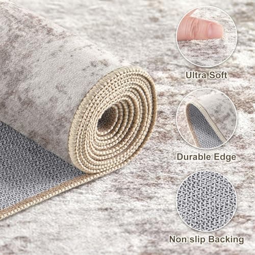 ELLIUNE 8x10 Washable Area Rugs for Living Room, Non Slip Soft Large Rugs for Bedroom Dining Room, Modern Abstract Low Pile Stain Resistant Carpet for Laundry Office Home Decor - Brown - Thumbnail 6