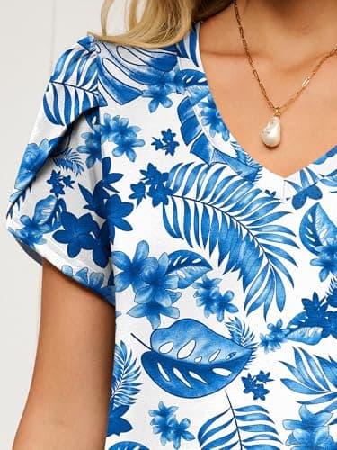 ANRABESS Womens Summer Maxi Dresses 2026 Casual Short Sleeve V Neck Loose Split Long Beach Sundress Travel Vacation Clothes Blue Leaf Printed Small - Thumbnail 5