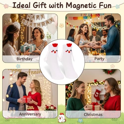 FunisFun Chicken Socks with Magnetic Holding Hands Funny Animal Crazy Socks for Women Ideal Gifts for Girls Teens (US, Alpha, One Size, Regular, Regular, White&Red) - Thumbnail 6