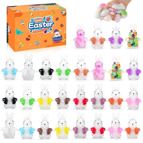 28PCS Easter Bunny Squishy Toys - Easter Basket Stuffers & Egg Fillers, Sensory Stress Relief Fidget Toys for Kids Adults - Colorful Party Favors Decorations