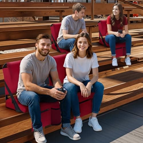 ACIPENSER 2pcs Stadium Seat for Bleachers with Back Support，Portable Bleacher Chairs with Back and Cushion，Includes Shoulder Strap and Cup Holder,Maroon - Thumbnail 6