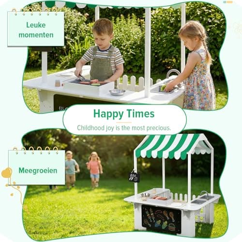 EDUBEBO Kids Outdoor Playhouse, Mud Kitchen, BBQ Toys,Outdoor playsets, Ideal Role Play Toy Gift for Toddlers and Kids Ages 3-8 (White) - Thumbnail 6