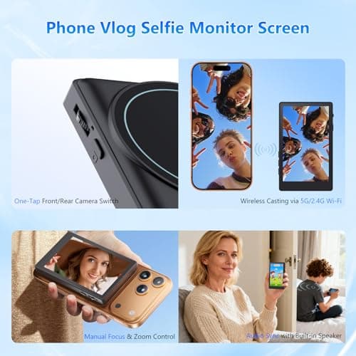 Selfie Monitor Screen for iPhone: Wireless Magnetic Vlog Kit with Touch Screen Focus Adjustment, Support 4K30fps Recording for iPhone 15/16,Back Camera Monitor for YouTube Creators TikTok Live Stream - Thumbnail 2