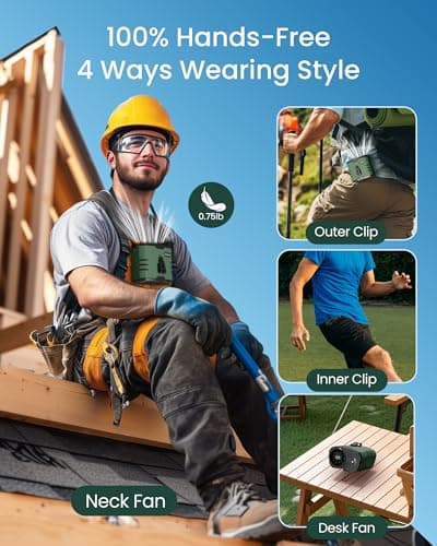 Primelove 10000mAh Portable Waist Rechargeable Fan,Clip on Belt Fan With 10 Speeds 16000PRM Strong Airflow,Hands-Free Hanging Neck Fan,Long-Lasting Cooling for Camping,Hiking,Outdoor,Jobsite,Green - Thumbnail 4