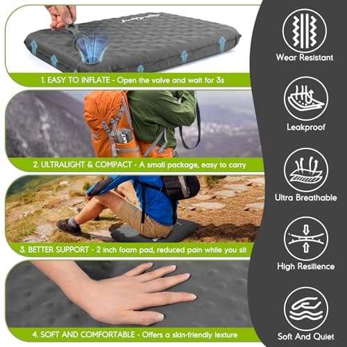 GDREAMT Inflatable Seat Cushion, Self-Inflating Memory Foam Stadium Seats Cushion Lightweight & Compact Chair Sitting Pad Airplane Cushion for Long Flight Travel Outdoor Camping Car Bleachers Office - Thumbnail 6