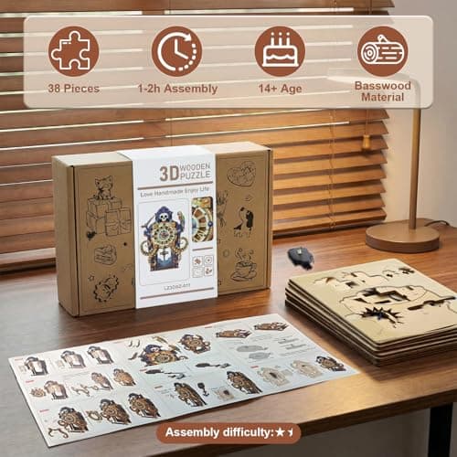 3D Wooden Octopus Pirate Puzzle Clock - Mechanical Model Kit with Anchor Pendulum & Pirate Theme, DIY Building Kit for Adults Teens, Vintage Wall Clock for Home Office Decor, Unique Gift for Men - Thumbnail 2
