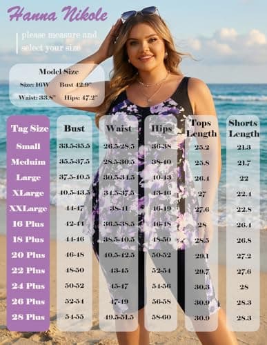 Hanna Nikole Plus Size Swimsuit for Women Full Coverage Swim Dress Two Piece Swimsuit Tankini Bathing Suits Gradient Flowers 28W - Thumbnail 4