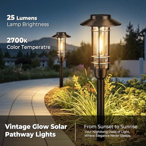 Ahaorigin 6 Pack Solar Pathway Lights Outdoor, Upgraded Bright Solar Powered Garden Light Outside, Waterproof Outdoor Lighting for Landscape Lawn Patio Yard Path Driveway Walkway Decor, Warm White - Thumbnail 4