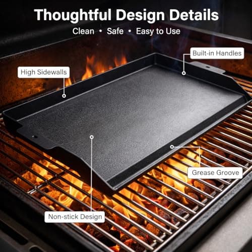 BLUES GRILL PARTS 23" x 16" Enameled Cast Iron Universal Griddle - Pre-Seasoned Nonstick Surface, Reinforced Ridges & Extra High Sidewalls, Flat Top Plate for Gas/Charcoal Grills - Thumbnail 5