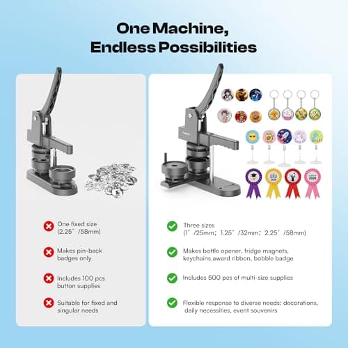 Caydo Button Maker Machine Multiple Sizes, 1+1.25+2.25 Inch Pin Maker Machine Kit, 3 in 1 Button Press Machine Making Kit with Maker Supplies for Fridge Magnet Keychain Bottle Opener DIY Crafts - Thumbnail 3