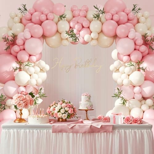 Pink Balloon Arch Kit 124Pcs Pink and White Balloon Arch Garland Kit Pastel Pink Light Pink Sand White Balloons for Baby Shower Bridal Shower Wedding Anniversary Birthday Party Decorations - Thumbnail 2