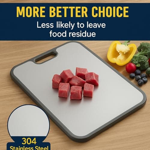 Stainless Steel Cutting Board, Knife-Friendly Double Sided Cutting Board with Anti-Slip Base, Non-Porous Metal Cutting Board for Kitchen Food Prep - Thumbnail 4