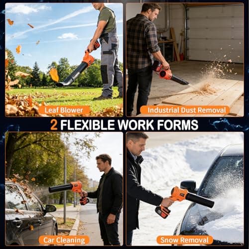 TNELTUEB Leaf Blower Cordless, 21V Battery Powered 980000 RPM 180° Rotating Handheld Electric Leaf Blower with 6 Speed Control, 2 x4Ah Batteries & Charger Dust Leaves Blower for Lawn Care, Yard,Orange - Thumbnail 6