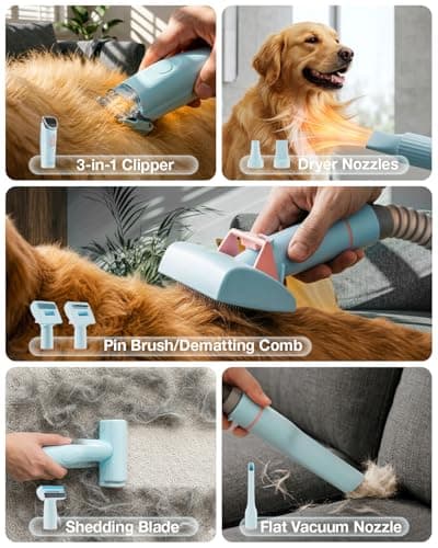 PETGUGU Dog Vacuum for Shedding Grooming,Dog Grooming Vacuum with 7‑in‑1 Clipper, Deshedding Brush,3‑Speed Adjustable & Temp Control Blower,2.5L Dust Cup,Reduces Flying Hair,Easy cleanup - Thumbnail 2
