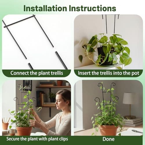 25.6 Inch Plant Trellis for Climbing Plants, 4 Pack Metal Garden Trellis for Potted Plants Indoor House Plant Climber Support Stakes with Plant Clips for Monstera Pothos Hoya Ivy Flower - Thumbnail 6