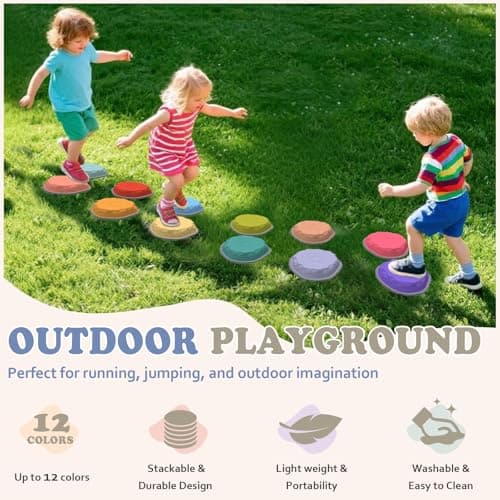 Stepping Stones for Kids, 12 PCS Balance Stepping Stones for Toddlers, Non-Slip Obstacle Course Sensory Toys Indoor Outdoor, Balance River Toys for Birthday, Children's Day and Christmas Gift - Thumbnail 4