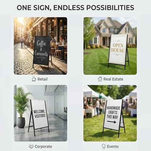 LANGTUKEE 24x36 Sidewalk Sign Single Sided - Heavy Duty L-Frame Metal Poster Stand with Slide-in Design, Angled Outdoor Floor Display Signboard Holder for Business Store and Lobby, Black Frame Only - Thumbnail 6